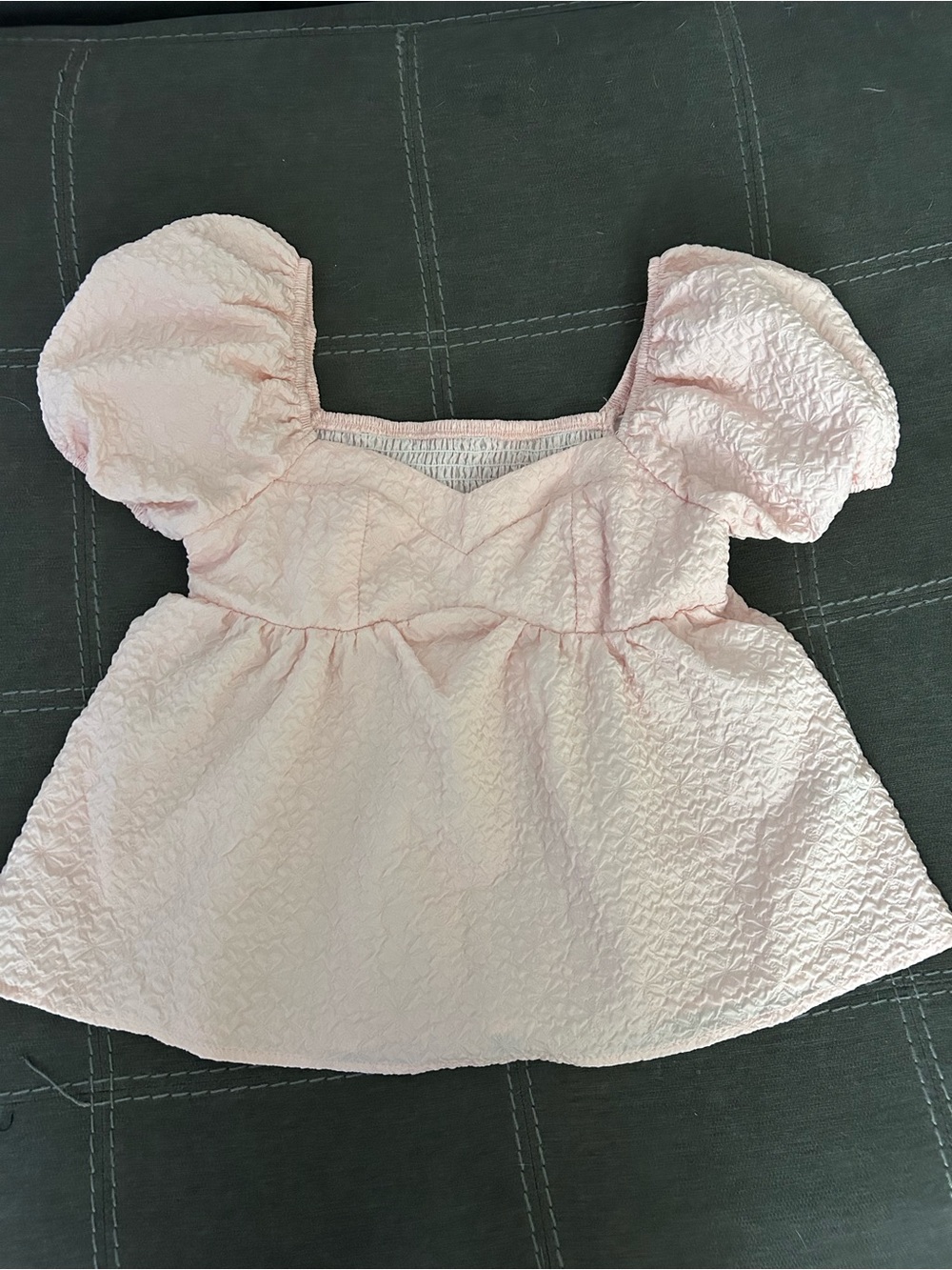 SHEIN Light Pink Puff Sleeve Textured Top